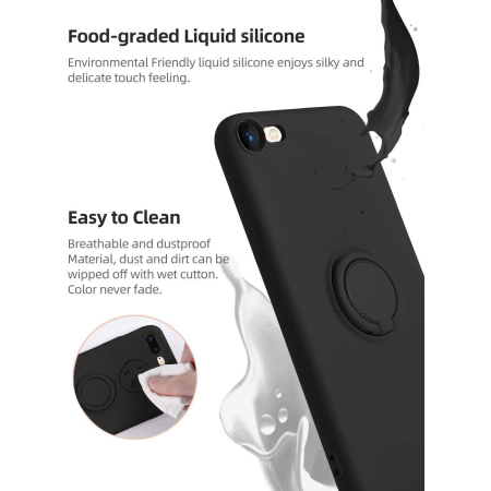 Husa protectie compatibila cu Apple iPhone 7/8/SE 2020 Liquid Silicone Ring cu suport rotativ Negru [4]