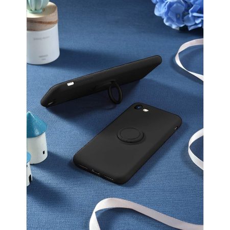 Husa protectie compatibila cu Apple iPhone 7/8/SE 2020 Liquid Silicone Ring cu suport rotativ Negru [6]