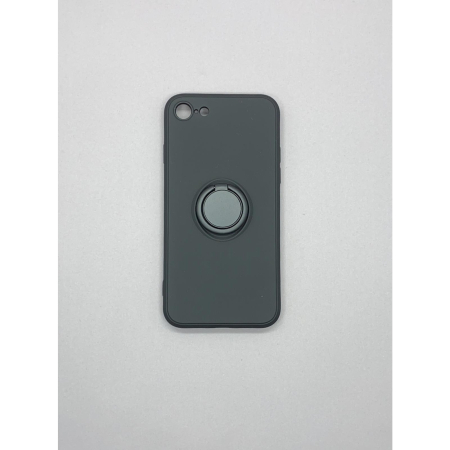 Husa protectie compatibila cu Apple iPhone 7/8/SE 2020 Liquid Silicone Ring cu suport rotativ Negru [7]