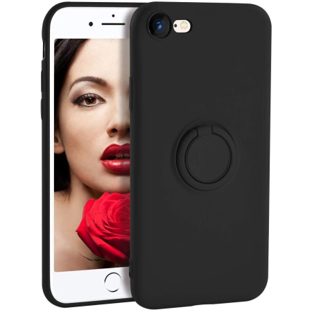 Ring Silicone Case - Husa protectie compatibila cu Apple iPhone 7/8/SE 2020 Liquid Silicone Ring cu suport rotativ Negru