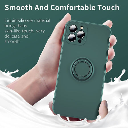 Husa protectie compatibila cu Apple iPhone XR Liquid Silicone Ring cu suport rotativ Verde [5]