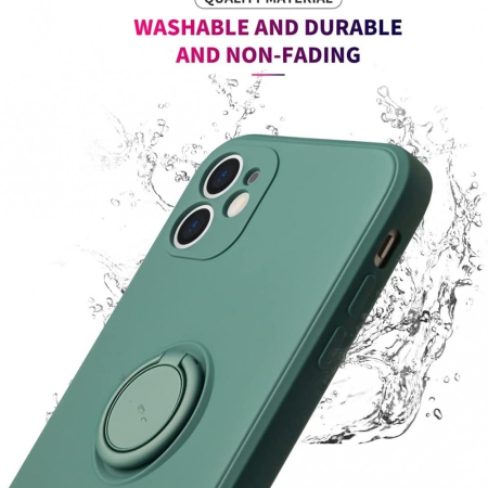 Husa protectie compatibila cu Apple iPhone XR Liquid Silicone Ring cu suport rotativ Verde [4]