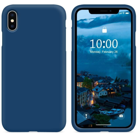 Husa protectie compatibila cu Apple iPhone XS Liquid Silicone Case Albastru inchis [6]