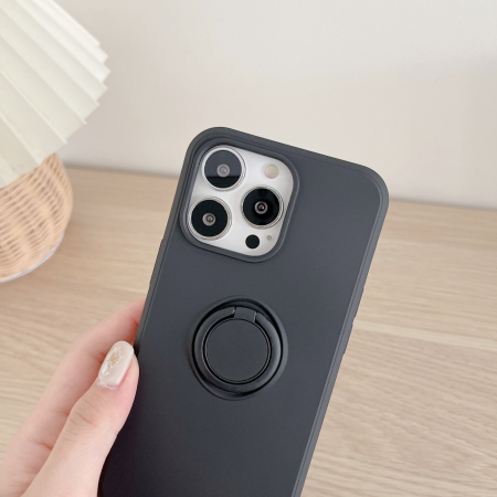 Husa protectie compatibila cu Huawei P40 Lite E Liquid Silicone Ring cu suport rotativ Negru [3]