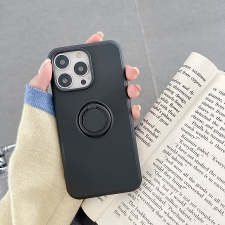 Husa protectie compatibila cu Huawei P40 Lite Liquid Silicone Ring cu suport rotativ Negru [1]