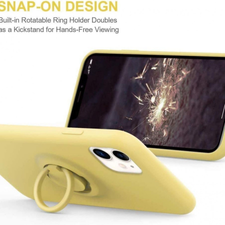 Husa protectie compatibila cu Samsung A32 5G Liquid Silicone Ring cu suport rotativ Galben [1]