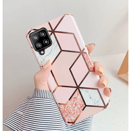 Husa protectie compatibila cu Samsung Galaxy A12 Soft IMD TPU Marble Geometric Alb [1]
