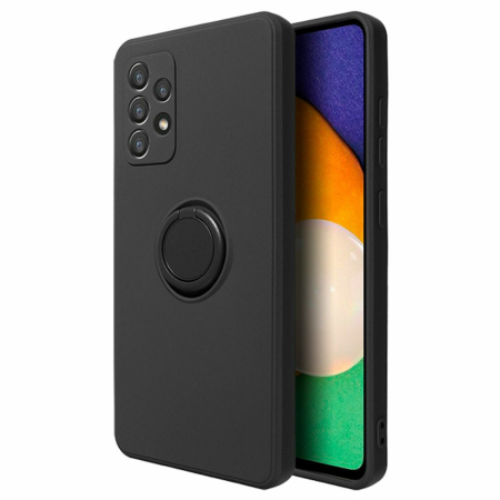 Ring Silicone Case - Husa protectie compatibila cu Samsung Galaxy A32 5G Liquid Silicone Ring cu suport rotativ Negru