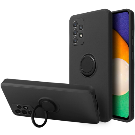 Husa protectie compatibila cu Samsung Galaxy A32 5G Liquid Silicone Ring cu suport rotativ Negru [5]