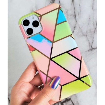 Husa protectie compatibila cu Samsung Galaxy A32 5G Soft IMD TPU Marble Geometric Roz [1]