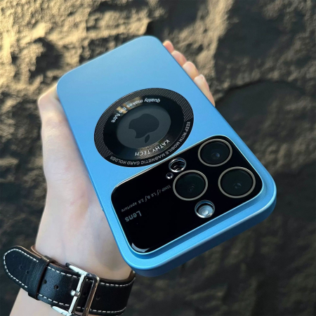 Husa protectie MagSafe Kathy Tech, , pentru Apple iPhone 13 Pro, Dublu Cerc, Albastru Deschis [2]