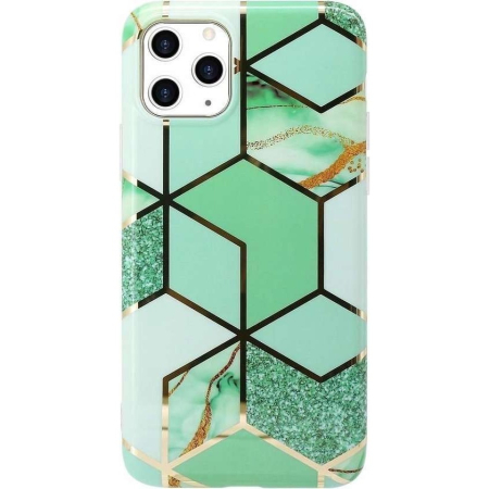Husa protectie pentru Apple iPhone 11 Pro Soft IMD TPU Marble Geometric Verde [7]