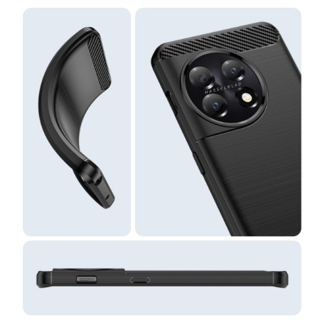 Husa Protectie pentru OnePlus 11, , din Silicon TPU Moale, Textura Periat, Anti Cadere, cu Element Carbon, Negru [5]