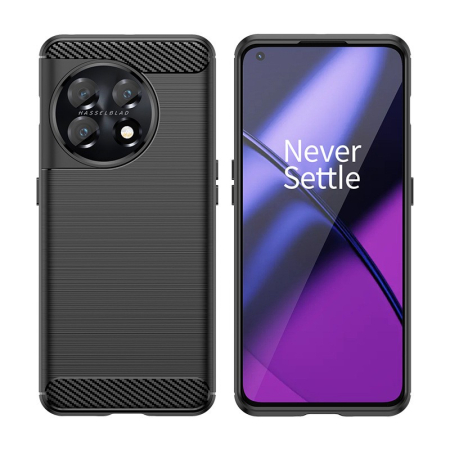 Husa Protectie pentru OnePlus 11, , din Silicon TPU Moale, Textura Periat, Anti Cadere, cu Element Carbon, Negru [1]