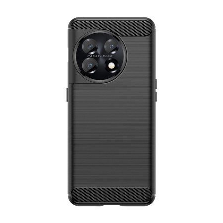 ✨TOATE PRODUSELE✨ - Husa Protectie pentru OnePlus 11, , din Silicon TPU Moale, Textura Periat, Anti Cadere, cu Element Carbon, Negru