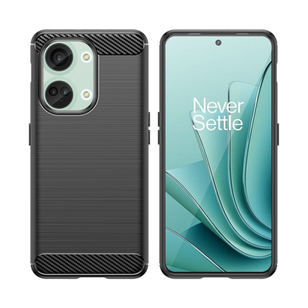 Husa Protectie pentru OnePlus Nord 3, , din Silicon TPU Moale, Textura Periat, Anti Cadere, cu Element Carbon, Negru [1]