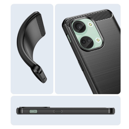 Husa Protectie pentru OnePlus Nord 3, , din Silicon TPU Moale, Textura Periat, Anti Cadere, cu Element Carbon, Negru [5]