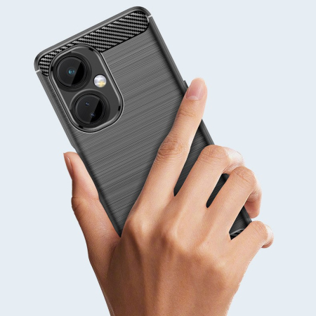 Husa Protectie pentru OnePlus Nord CE2 Lite 5G, , din Silicon TPU Moale, Textura Periat, Anti Cadere, cu Element Carbon, Negru [6]