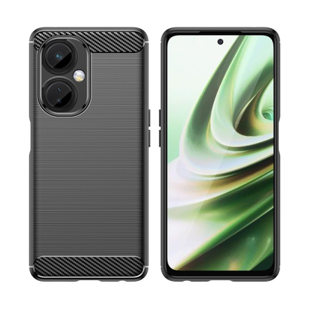 Husa Protectie pentru OnePlus Nord CE2 Lite 5G, , din Silicon TPU Moale, Textura Periat, Anti Cadere, cu Element Carbon, Negru [1]