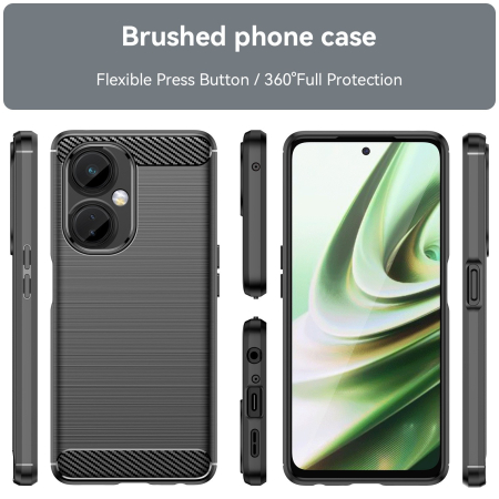 Husa Protectie pentru OnePlus Nord CE3 Lite, , din Silicon TPU Moale, Textura Periat, Anti Cadere, cu Element Carbon, Negru [3]