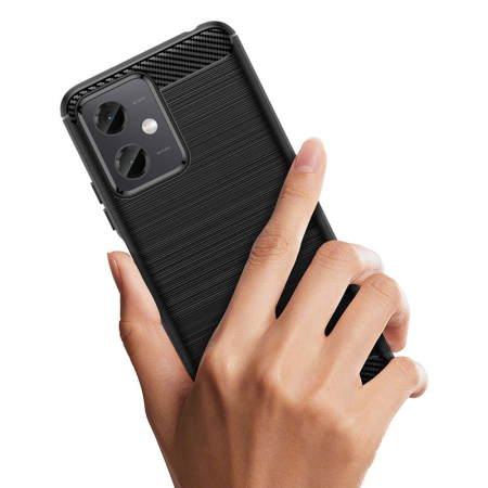 Husa Protectie pentru Xiaomi Redmi Note 12 5G, , din Silicon TPU Moale, Textura Periat, Anti Cadere, cu Element Carbon, Negru [4]