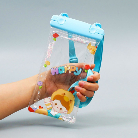 Husa subacvatica Fruity Waterproof , Snowproof, Universala, Impermeabila, cu Snur, pentru telefon sau documente, Happy Boy, Bleu [4]