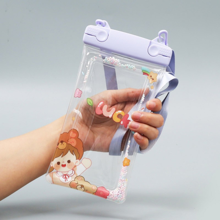 Husa subacvatica Fruity Waterproof , Snowproof, Universala, Impermeabila, cu Snur, pentru telefon sau documente, Lucky Girl, Mov [4]