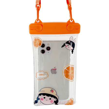✨TOATE PRODUSELE✨ - Husa subacvatica Fruity Waterproof , Snowproof, Universala, Impermeabila, cu Snur, pentru telefon sau documente, Orange Girl 2, Oranj