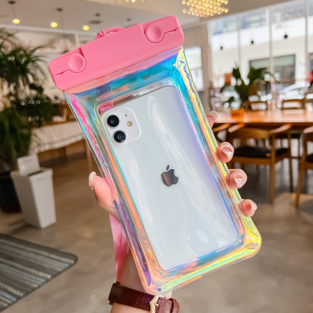Husa subacvatica Holografica Waterproof , Snowproof, Universala, Impermeabila, cu Snur, pentru telefon sau documente, Roz [1]