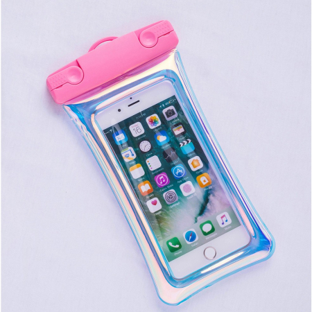 Husa subacvatica Holografica Waterproof , Snowproof, Universala, Impermeabila, cu Snur, pentru telefon sau documente, Roz [2]