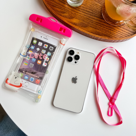 Husa subacvatica Kids Waterproof , Snowproof, Universala, cu Snur, pentru telefon sau documente, Bears, Roz [1]