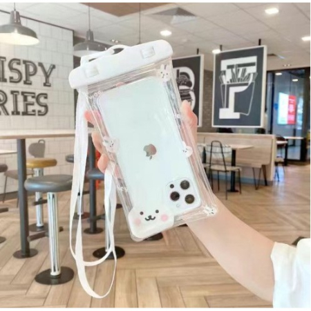 Husa subacvatica Kids Waterproof , Snowproof, Universala, cu Snur, pentru telefon sau documente, Bunny, Alb [2]