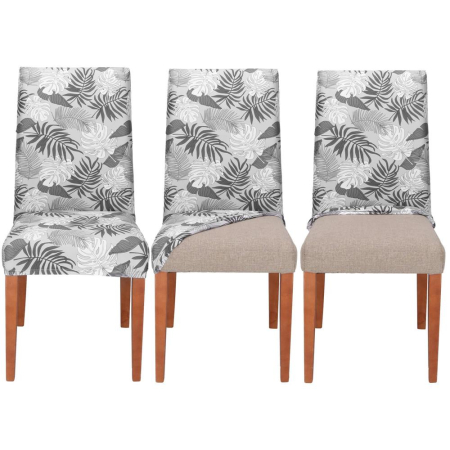 Husa universala pentru scaun, marime universala, poliester si spandex, 38x70cm, gri cu model floral [15]