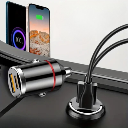 Incarcator Auto 2 in 1, , Port USB Fast Charge QC3.0 si Type C, PD 30W, Negru [2]