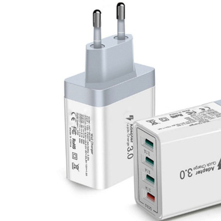 Incarcatoare Telefoane - Incarcator Fast Charge pentru Telefon 33W, , Incarcator Quick Charge cu 4 Porturi USB-A, Power Delivery 33W, Cap Standard European, Alb