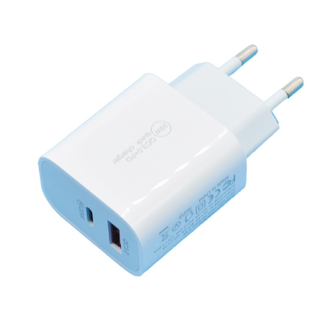 Incarcatoare Telefoane - Incarcator Fast Charging QC 3.0, , Dual Port USB-A si USB-C cu Cap de Incarcare Standard European, 20 W, fara Cablu, Alb
