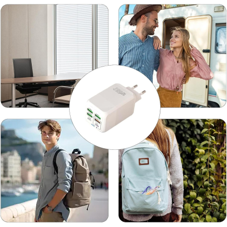 Incarcator Multifunctional, ®, 6 Porturi (2 x PD Type C + 4 USB), 150 W, 5V, 2.4A, Incarcare Rapida, 4.4 x 4.4 x 11 cm, Alb [1]