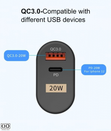 Incarcator Retea si Priza Inteligent cu 2 Porturi USB Ultra Charge 1x USB 3.0 si 1x USB Tip C cu Incarcare Super Rapida Compatibil Universal [2]