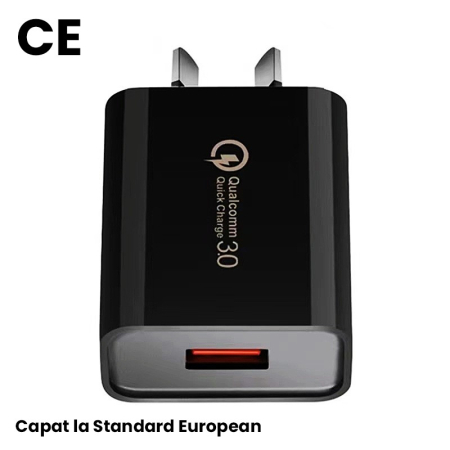 Incarcator Retea Fast Charge 5V3A, , Capat STANDARD EUROPEAN QC 3.0, 18W, Fara Cablu, Negru [3]