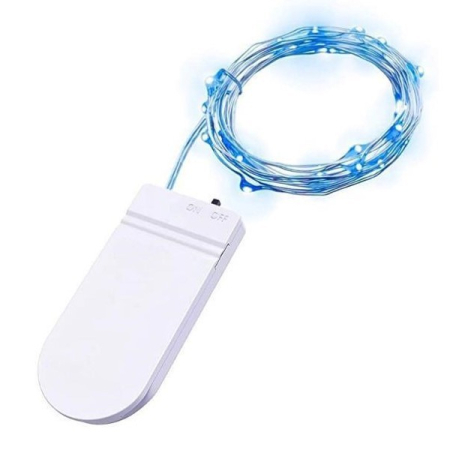 Instalatie Craciun, 2 metri, 20 LED-uri, albastru, cu baterii, fir cupru, liniar, interior/exterior,  [1]