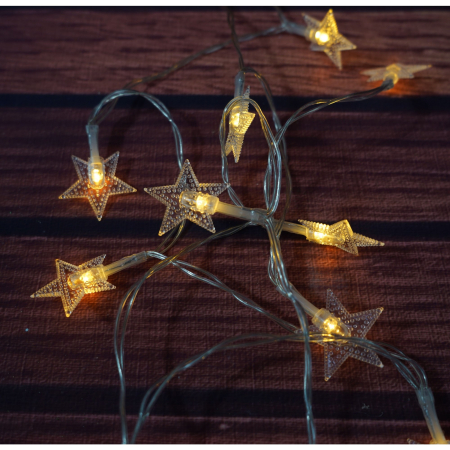 Instalatie Craciun, 3 M,20 de LED-uri, alb-cald, model cu stelute, liniara, cu baterie, interior/exterior,  [3]