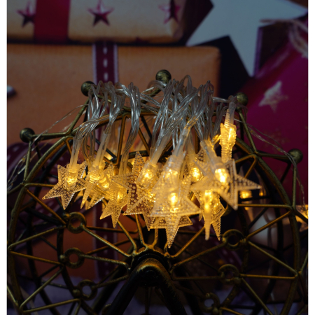 Instalatie Craciun, 3 M,20 de LED-uri, alb-cald, model cu stelute, liniara, cu baterie, interior/exterior,  [2]