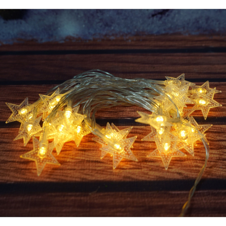 Instalatie Craciun, 3 M,20 de LED-uri, alb-cald, model cu stelute, liniara, cu baterie, interior/exterior,  [1]