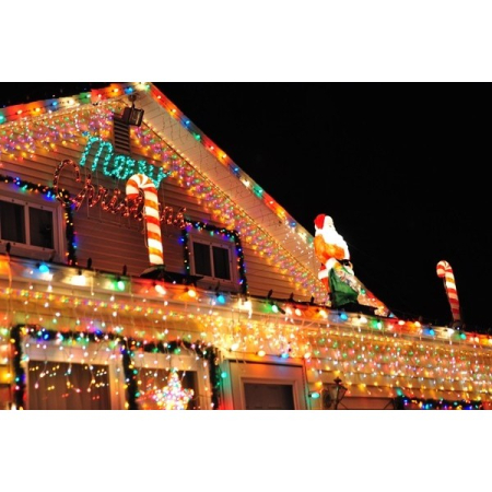Instalatie Craciun, 30 m, 858 Led-uri ,Franjuri, Multicolor, 8 jocuri de lumini, Transformator cu telecomanda, Interconectabila, Prelungitor 3 m inclus, Fir Negru,  [5]