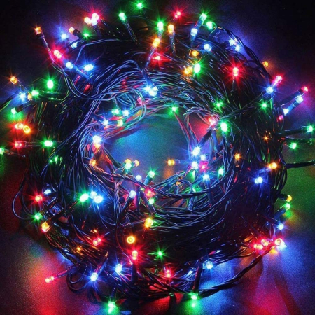 Instalatie Craciun, 30 m, 858 Led-uri ,Franjuri, Multicolor, 8 jocuri de lumini, Transformator cu telecomanda, Interconectabila, Prelungitor 3 m inclus, Fir Negru,  [6]