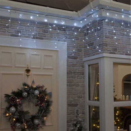 Instalatie Craciun, 4 m, 132 Led-uri ,Franjuri, Alb rece, Flash, Transformator cu telecomanda, Interconectabila, Prelungitor 3 m inclus, Fir Transparent,  [4]