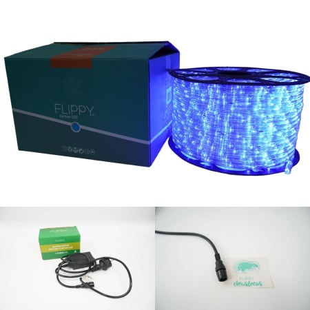 Instalatie Craciun, 44 m, 1056 Led-uri, Furtun Luminos, Albastru, Transformator, 8 jocuri de lumini, Sectionabila, 220 V,  [10]