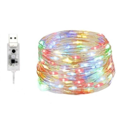 Instalatie Craciun, 5 metri, 50 LED-uri, multicolor RGB, sincronizare muzica, telecomanda 12 de functii, USB, fir cupru, liniar, interior/exterior,  [6]