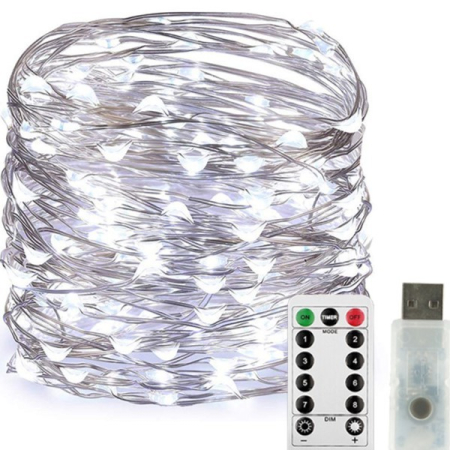 Instalatie Craciun, 5 metri, 50 LED-uri, USB, Telecomanda cu 8 functii, alb rece,  [4]