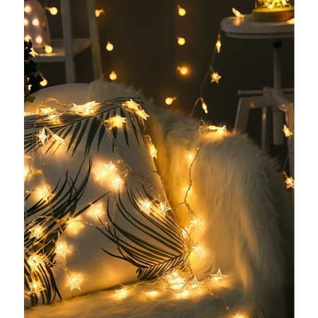 Instalatie Craciun, 6 metri,40 LED-uri cu Ornament tip Stea, Alb Cald, USB lung, fir cupru, liniar, interior/exterior,  [4]